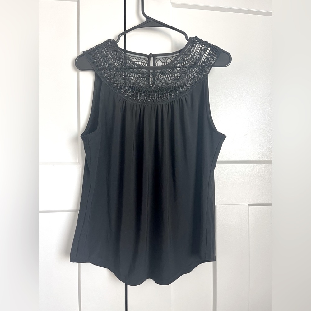 White House Black Market Beaded Lace Tank Top | Medium